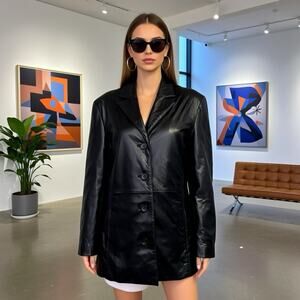 Adler Collection Genuine Lambskin Leather Jacket Black Women L Button Up Luxury